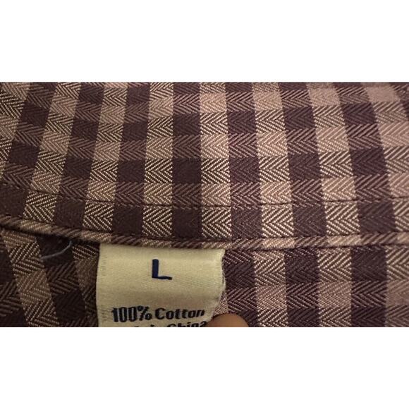 Mens David Donahue Purple Gingham Plaid Check Spread Collar Long Sleeve Shirt L - Picture 6 of 8
